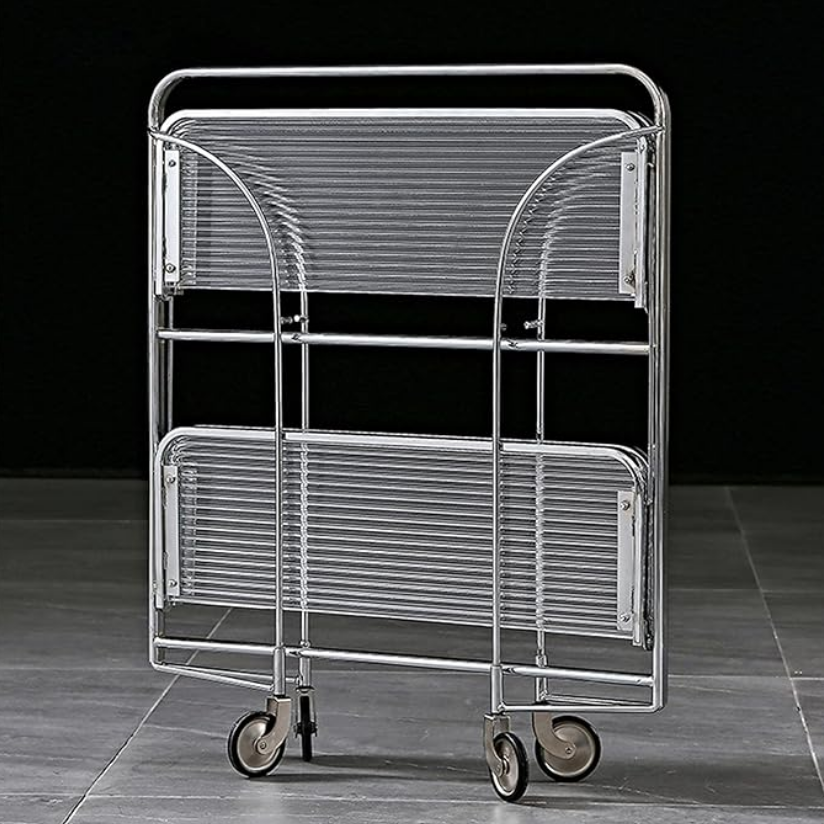 Side Table Foldable Glass Stainless Steel Shelf Contemporary Minimalist Living Room Bedroom Office Home Furniture Decor Gift