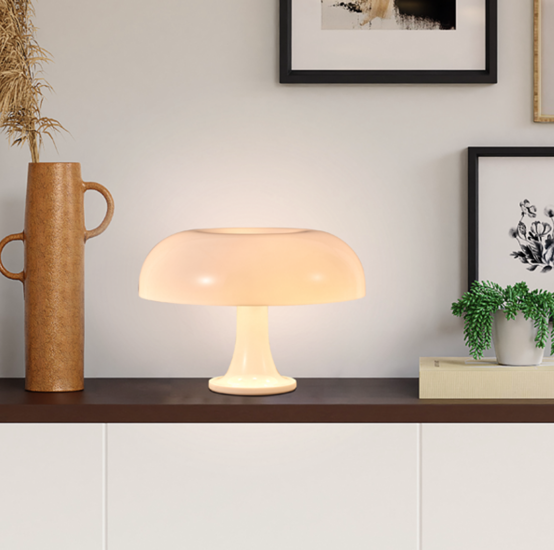 Table Lamp Mushroom Wide Bauhaus Cream Pink ABS Contemporary Nordic Retro Bedroom Living Room Office Shelf Home Decor Gift