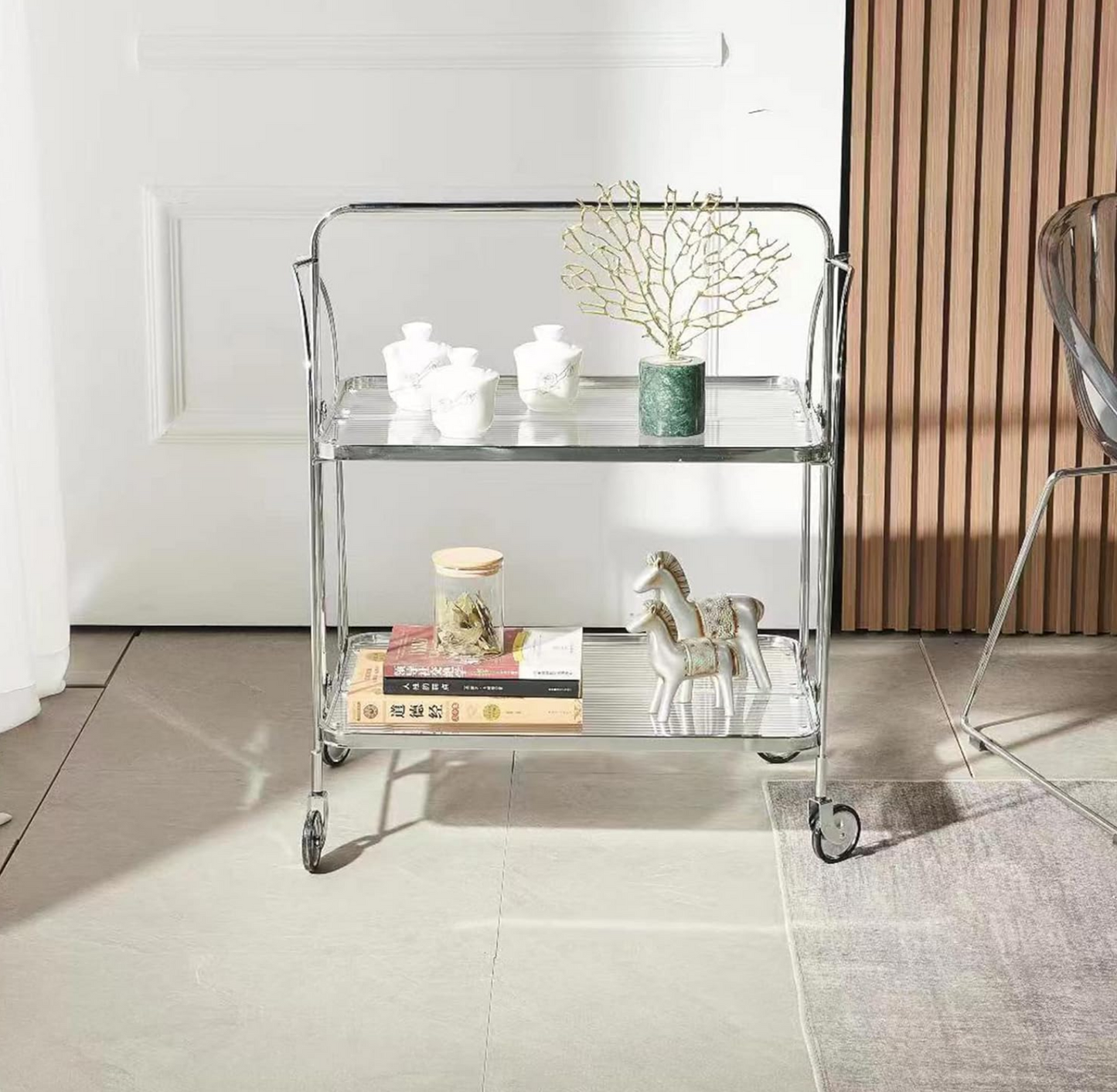 Side Table Foldable Glass Stainless Steel Shelf Contemporary Minimalist Living Room Bedroom Office Home Furniture Decor Gift