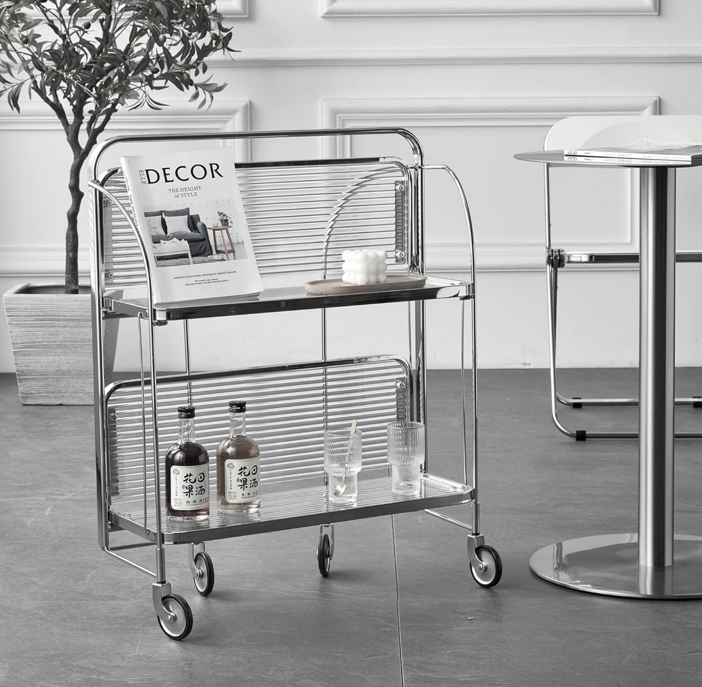 Side Table Foldable Glass Stainless Steel Shelf Contemporary Minimalist Living Room Bedroom Office Home Furniture Decor Gift