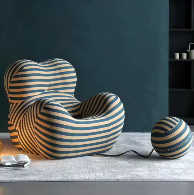 Lounge Chair Sofa Red Stripe Fabric Lazy Contemporary Retro Furniture Living Room Bedroom Reading Home Furniture Gift Housewarming