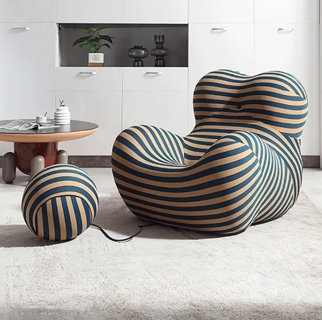 Lounge Chair Sofa Red Stripe Fabric Lazy Contemporary Retro Furniture Living Room Bedroom Reading Home Furniture Gift Housewarming