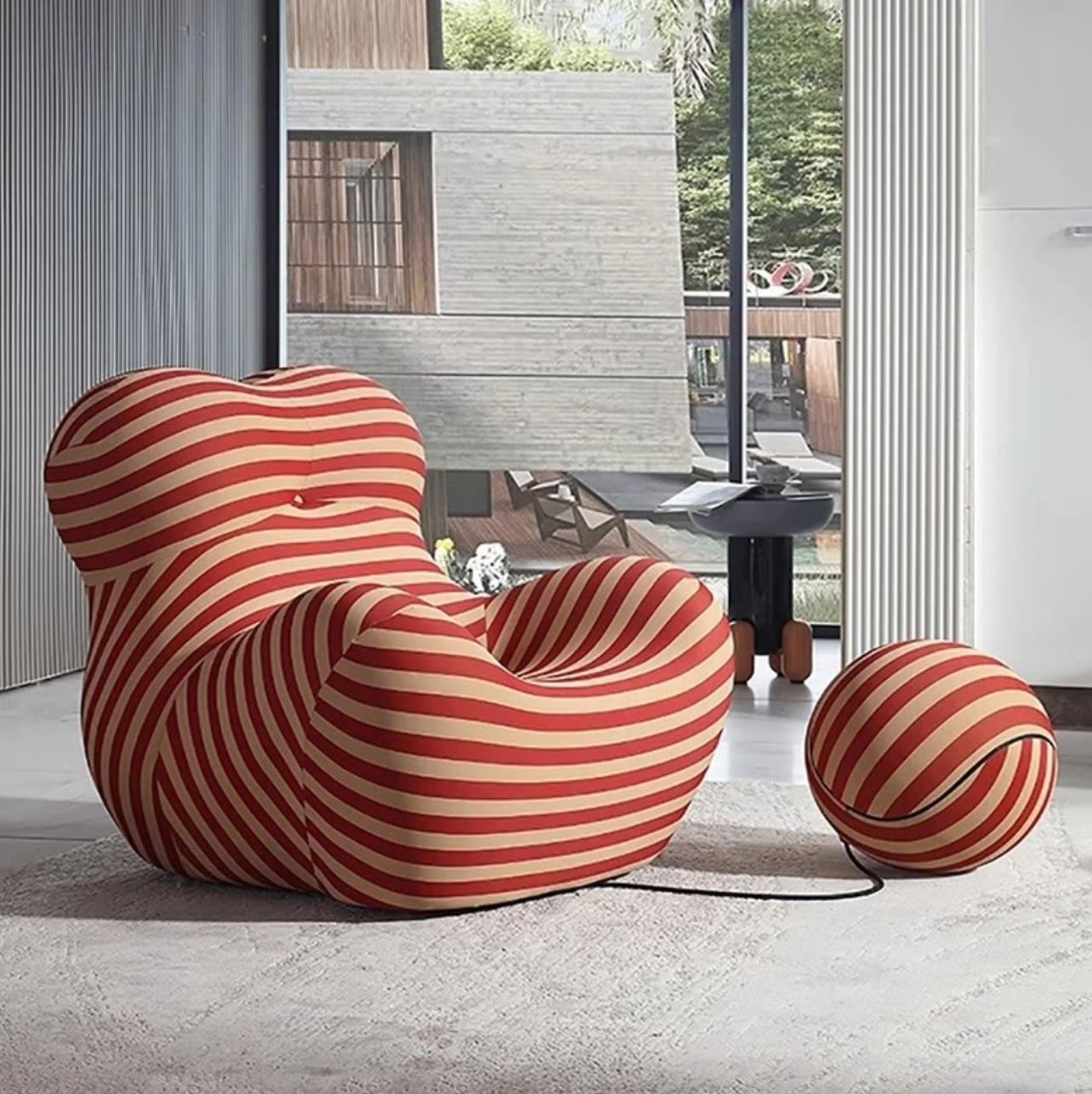 Lounge Chair Sofa Red Stripe Fabric Lazy Contemporary Retro Furniture Living Room Bedroom Reading Home Furniture Gift Housewarming