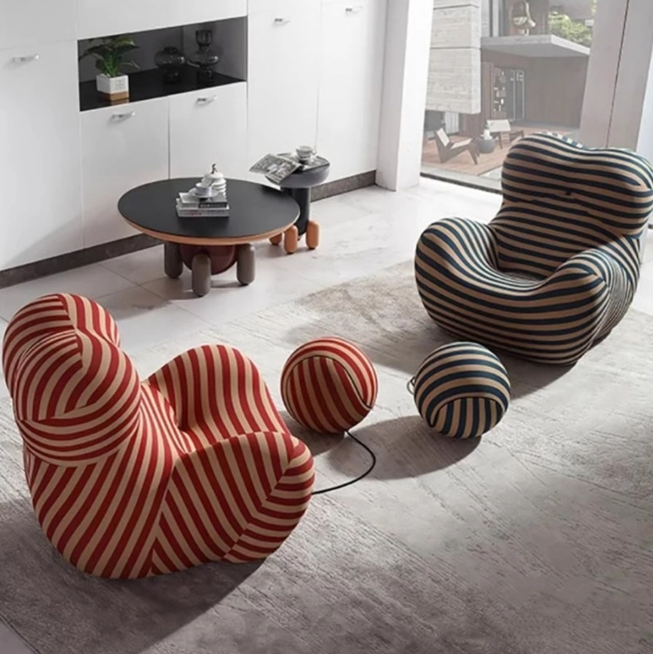 Lounge Chair Sofa Red Stripe Fabric Lazy Contemporary Retro Furniture Living Room Bedroom Reading Home Furniture Gift Housewarming