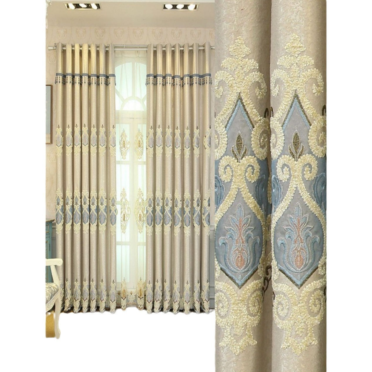 Embroidered Linen Semi-Sheer Curtains