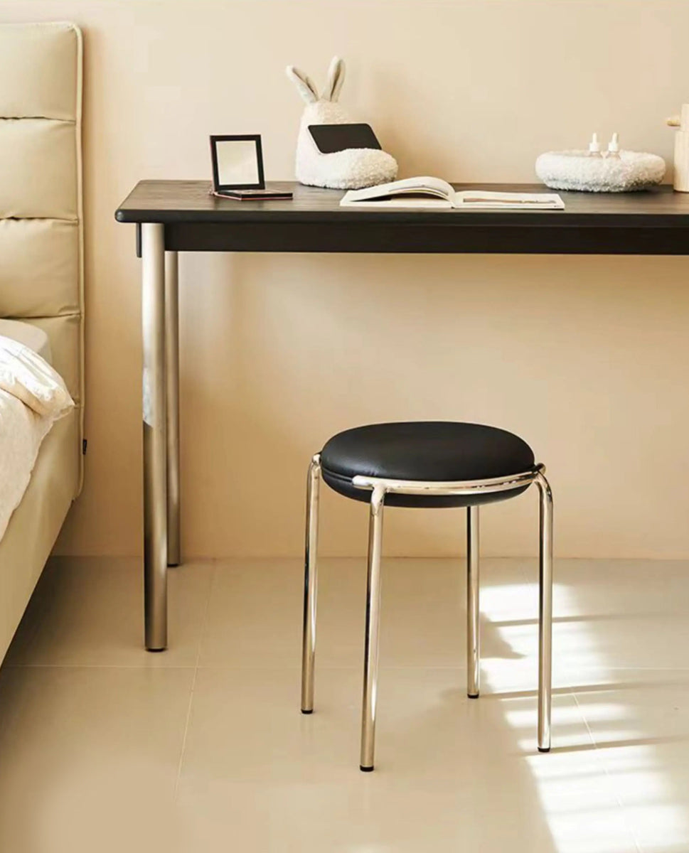Round Stool Chair Stainless Steel Frame Contemporary Furniture Bedroom Living Room Office Kitchen Home Decor Accent Gift