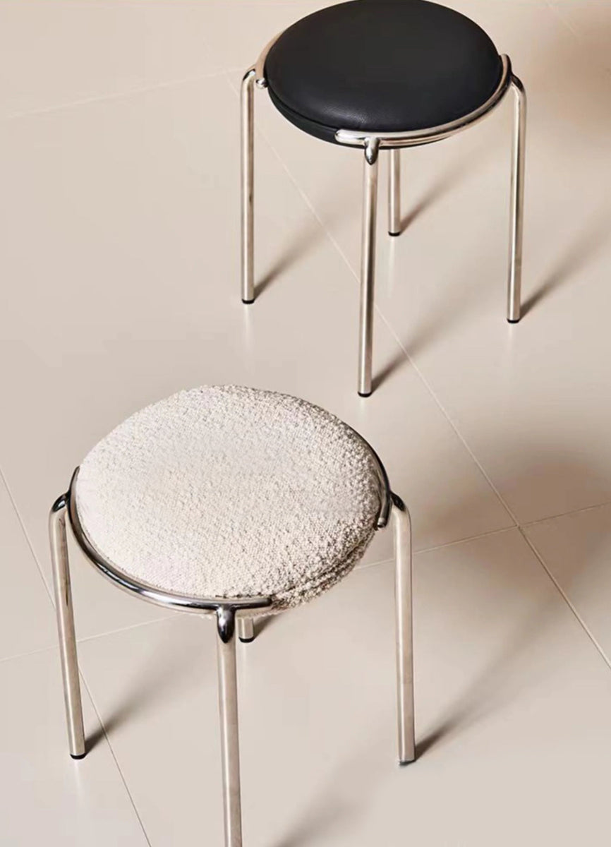 Round Stool Chair Stainless Steel Frame Contemporary Furniture Bedroom Living Room Office Kitchen Home Decor Accent Gift