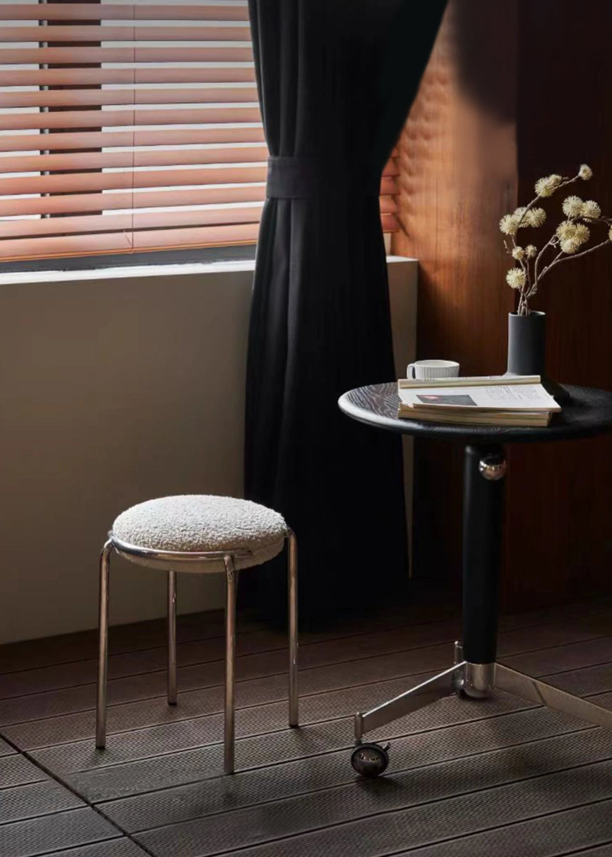 Round Stool Chair Stainless Steel Frame Contemporary Furniture Bedroom Living Room Office Kitchen Home Decor Accent Gift