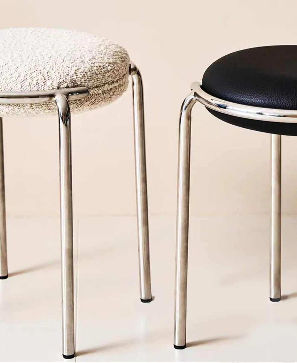Round Stool Chair Stainless Steel Frame Contemporary Furniture Bedroom Living Room Office Kitchen Home Decor Accent Gift