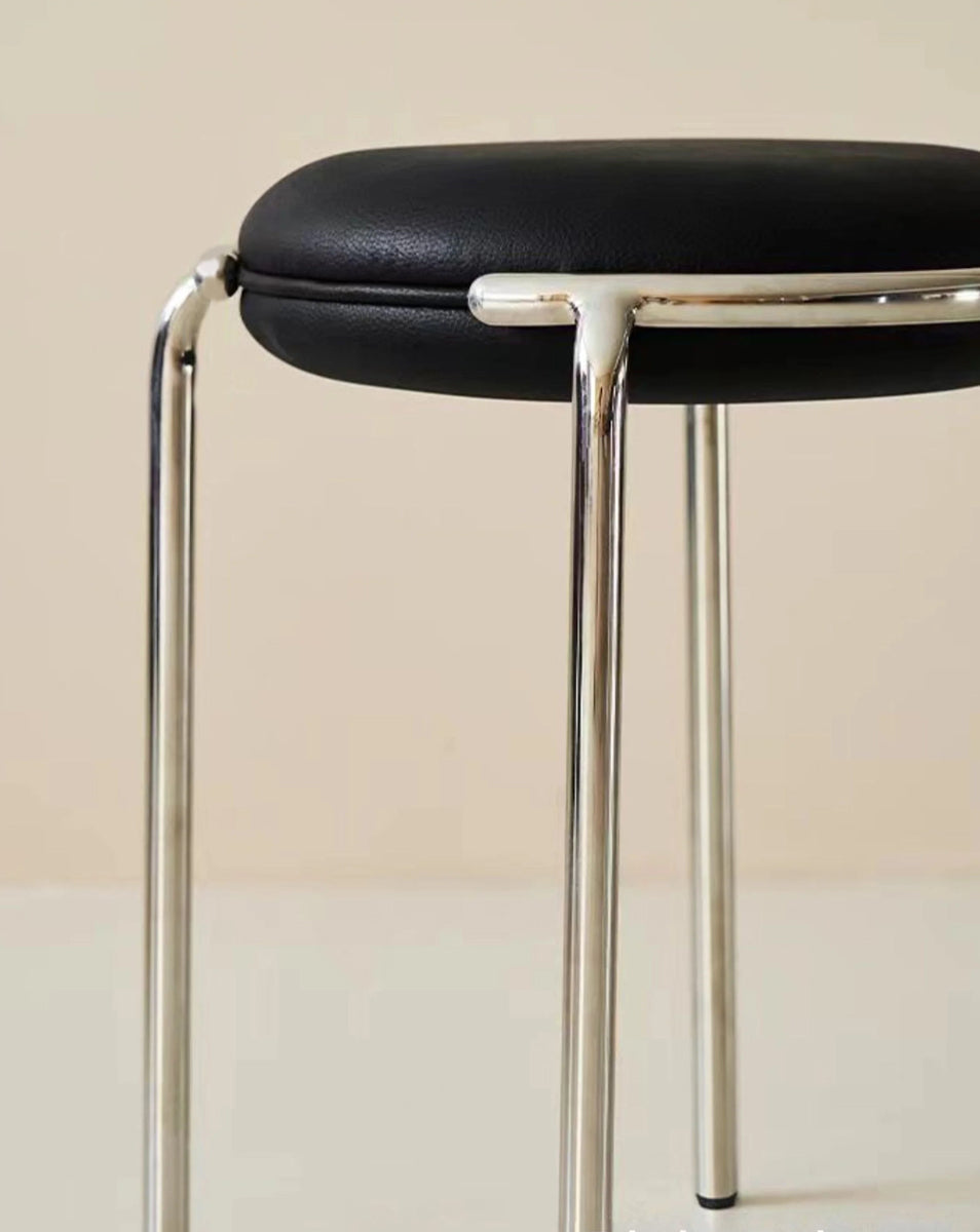 Round Stool Chair Stainless Steel Frame Contemporary Furniture Bedroom Living Room Office Kitchen Home Decor Accent Gift