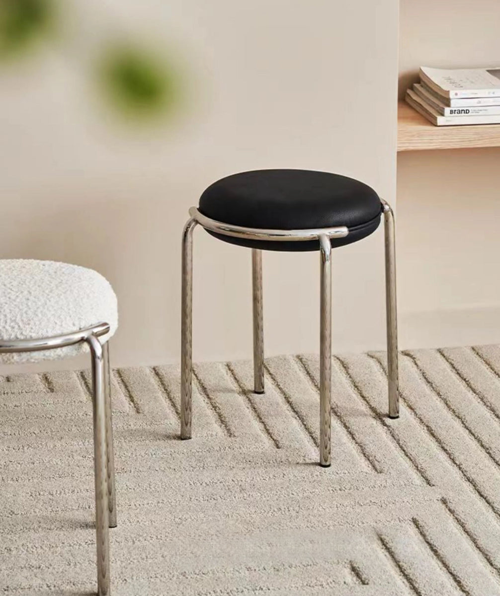 Round Stool Chair Stainless Steel Frame Contemporary Furniture Bedroom Living Room Office Kitchen Home Decor Accent Gift
