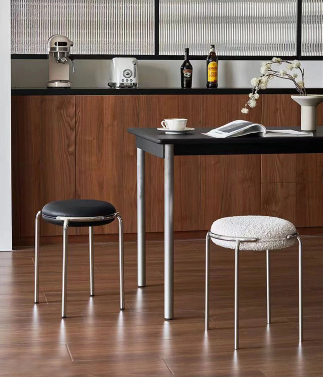 Round Stool Chair Stainless Steel Frame Contemporary Furniture Bedroom Living Room Office Kitchen Home Decor Accent Gift
