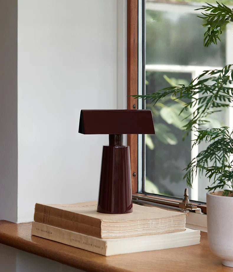 Table Lamp Cordless Wireless Pyramid Contemporary Mid-Century Retro Dimmable Bedroom Living Room Office Shelf Home Decor Gift
