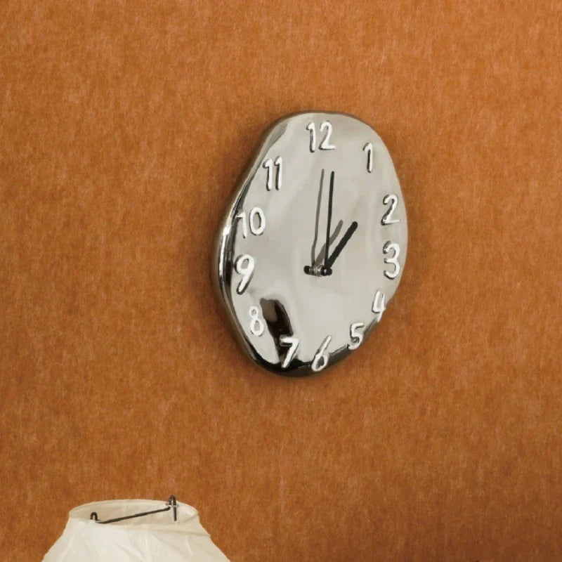 Wall Clock Ceramic Chrome Electroplated Industrial Contemporary Minimalist Living Room Office Bedroom Kitchen Home Decor Gift