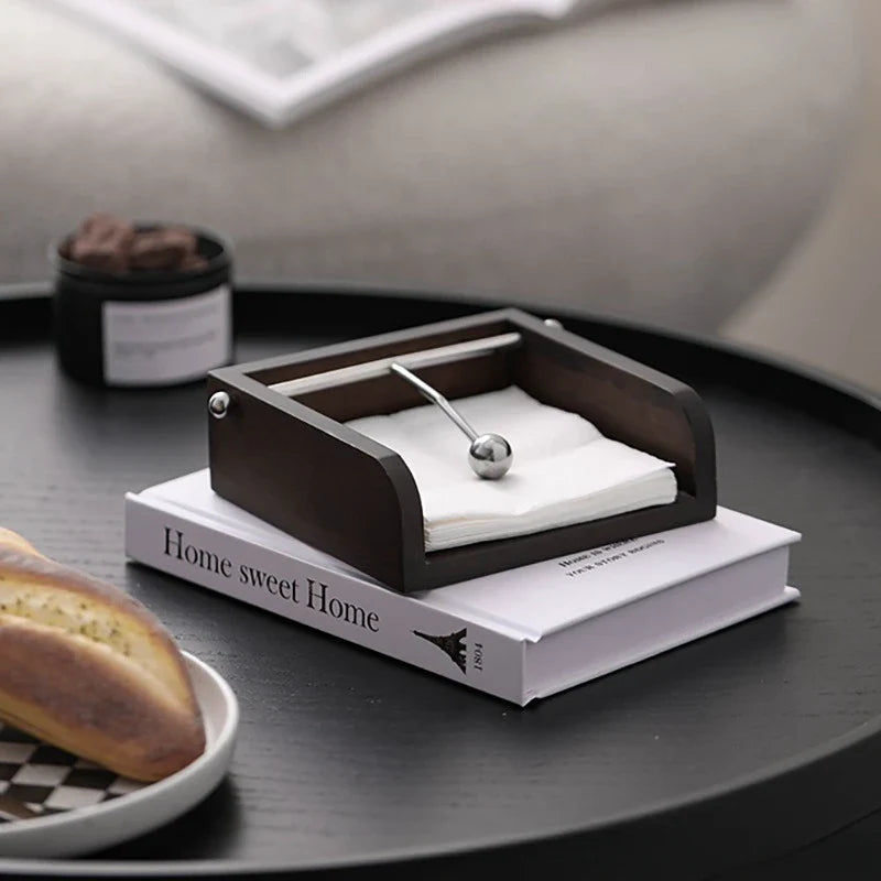 Napkin Holder Wooden Stainless Steel Ball Contemporary Mid-Century Vintage Kitchen Dining Room Table Decor Housewarming Gift