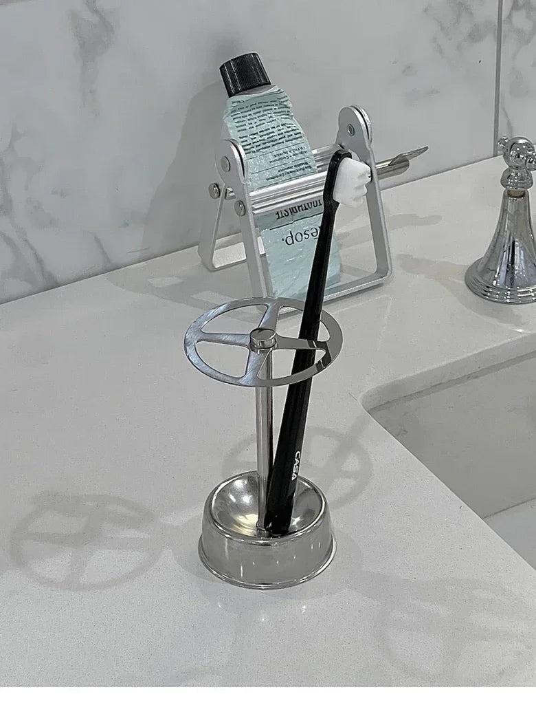 Toothpaste Holder Dispenser Stainless Steel Vintage Industrial Bathroom Shelf Home Organizer Contemporary Decor Unique Gift