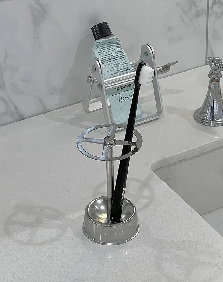 Toothbrush Holder Stand Stainless Steel Vintage Industrial Bathroom Shelf Home Organizer Contemporary Decor Unique Gift Home
