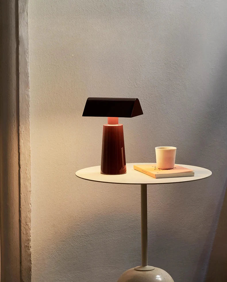 Table Lamp Cordless Wireless Pyramid Contemporary Mid-Century Retro Dimmable Bedroom Living Room Office Shelf Home Decor Gift