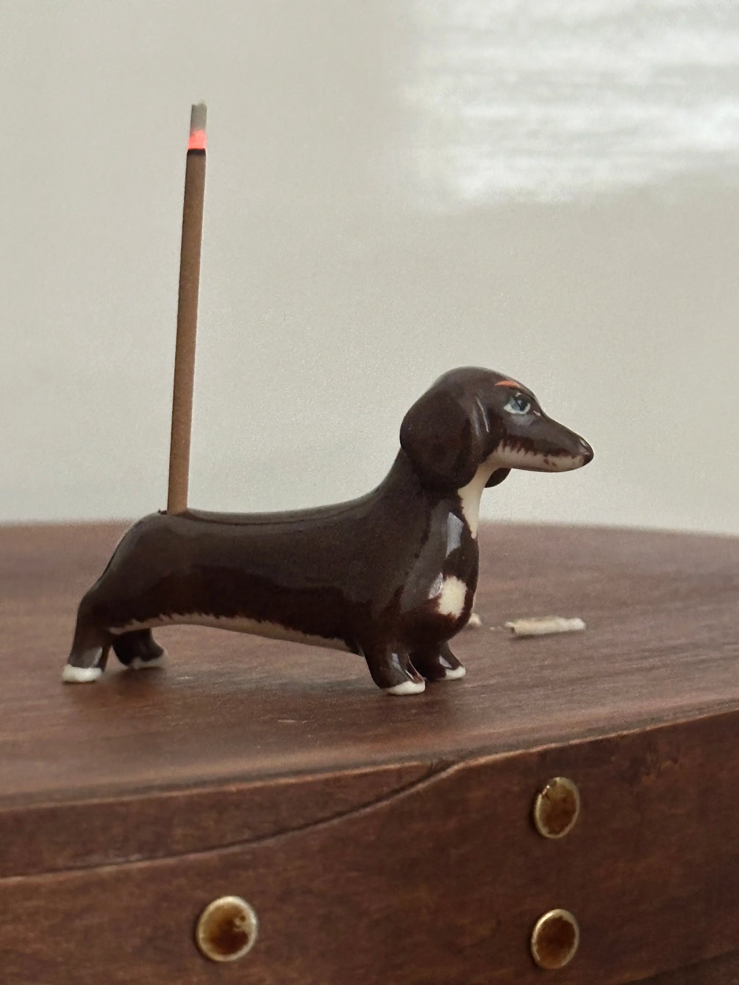 Incense Holder Burner Ceramic Dachshund Dog Humor Novelty Funny Shelf Desk Home Office Aromatherapy Decor Unique Gift Living Room