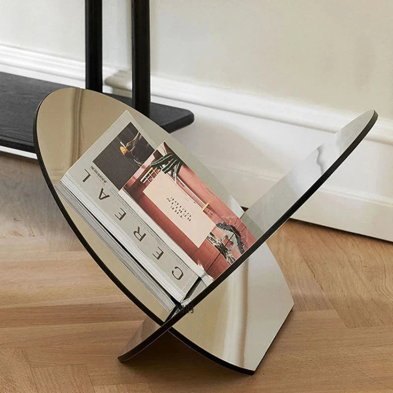 Magazine Rack Bookshelf Oval Floor Stainless Steel Contemporary Nordic Minimalist Living Room Office Bedroom Home Decor Gift