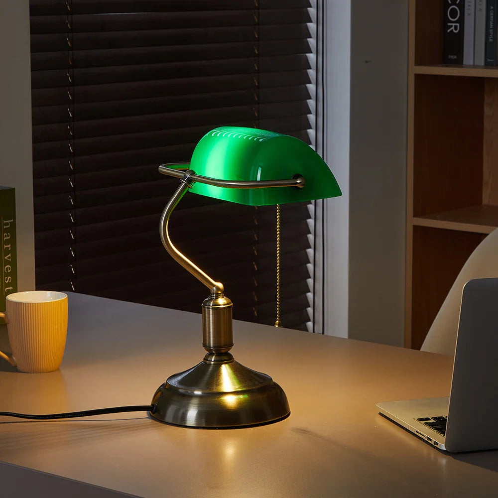 Table Lamp Banker Vintage Mid-Century Classic Green Shade Desk Lamp Bedroom Living Room Office Home Decor Study Gift Housewarming Interior