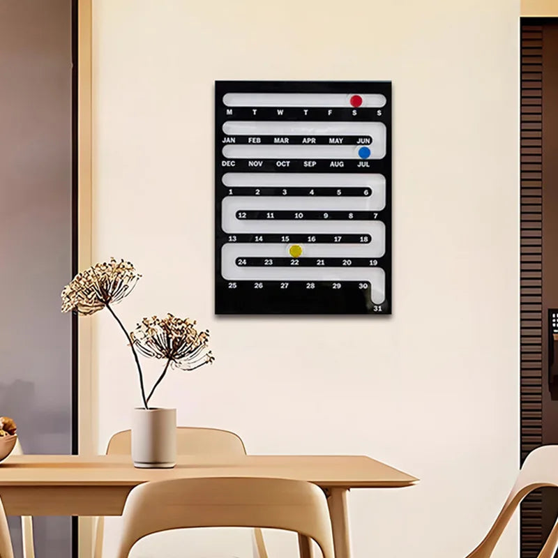 Wall Calendar Sliding Perpetual Bauhaus Frame Humor Interactive Mid-Century Living Room Game Room Office Home Decor Gift
