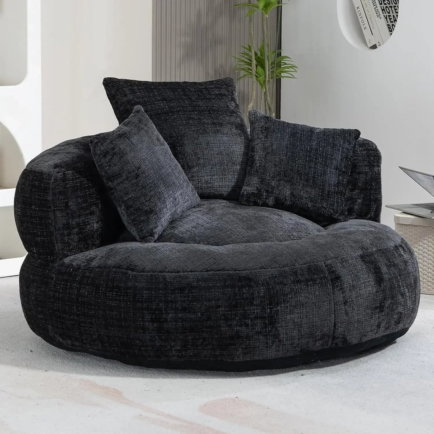 Bean Bag Chair Couch Round Chenille Lazy Sofa Contemporary Furniture Living Room Bedroom Office Home Lounge Seating Gift