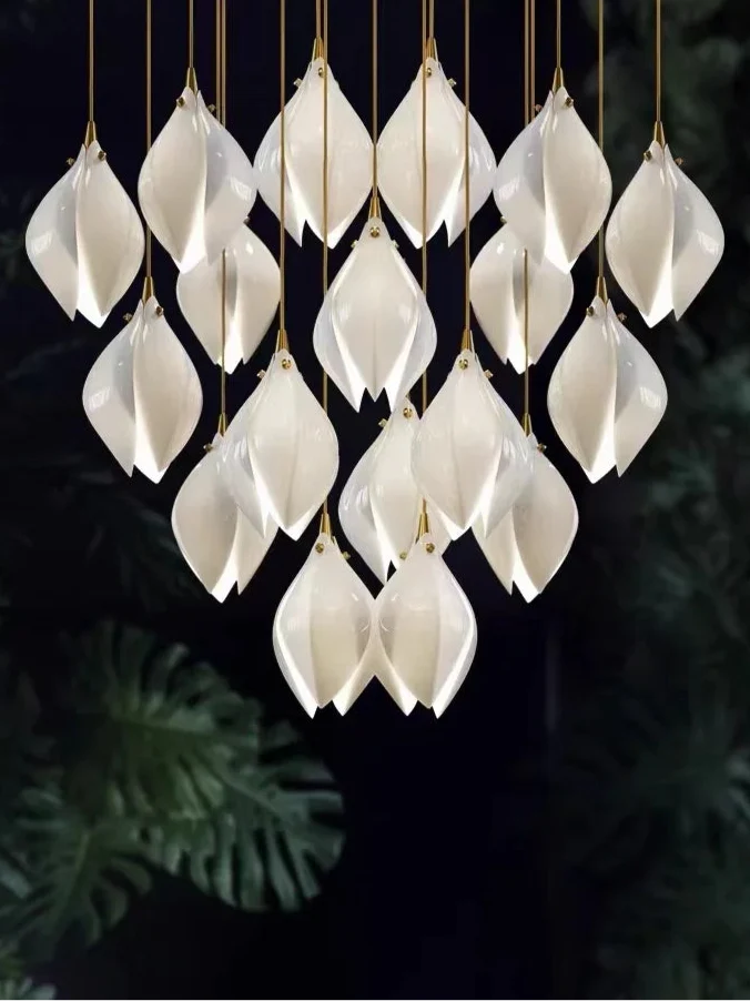 Chandelier Ceramic White Magnolia Jade Luxury Contemporary Hotel Ceiling Light Living Room Dining Bedroom Office Gift Housewarming