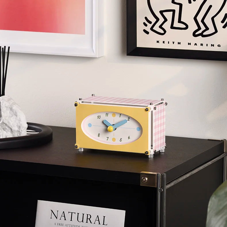 Desk Clock Acrylic Retro Colorful Contemporary Minimalist Office Desktop Shelf Bedroom Living Room Kitchen Home Decor Gift