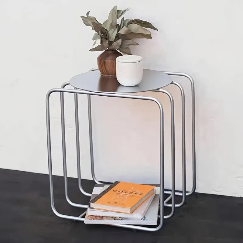Side Table Wire Frame Round Metal Magazine Rack Book Holder Contemporary Nordic Retro Living Room Office Bedroom Home Gift
