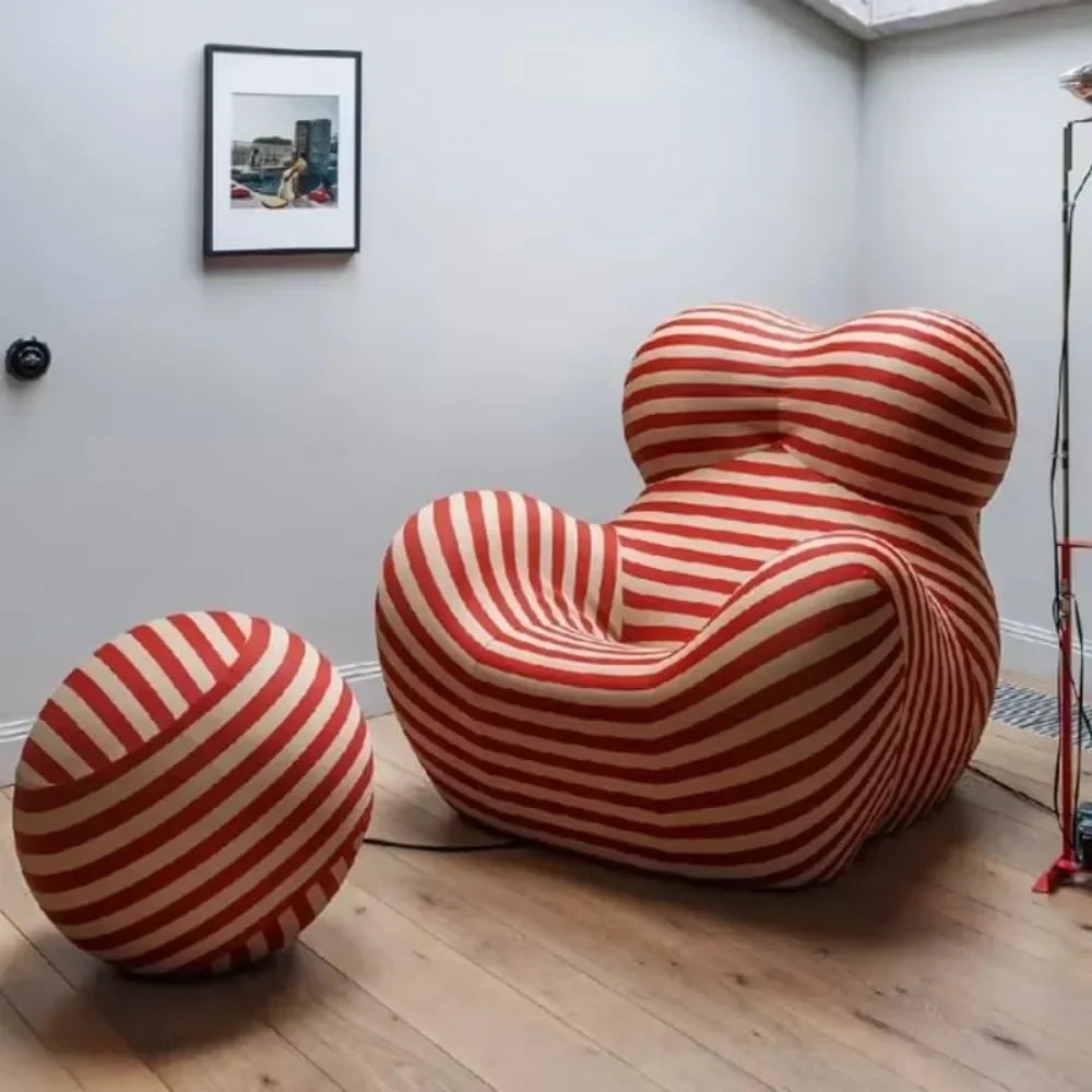 Lounge Chair Sofa Red Stripe Fabric Lazy Contemporary Retro Furniture Living Room Bedroom Reading Home Furniture Gift Housewarming