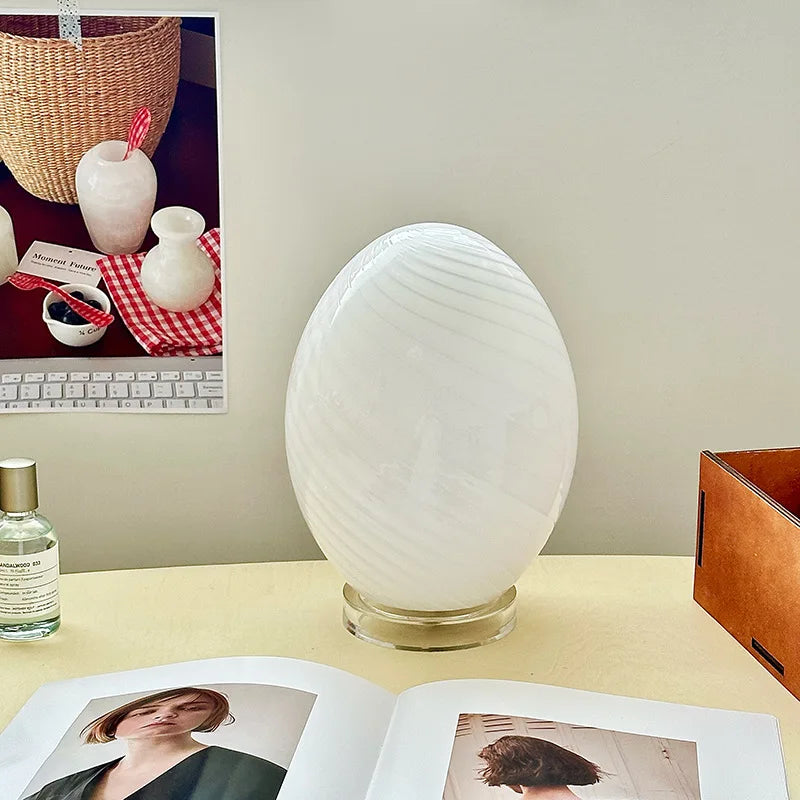 Table Lamp Egg Glass Retro Contemporary Colorful Minimalist Bedroom Living Room Office Shelf Desk Home Decor Gift Housewarming Unique
