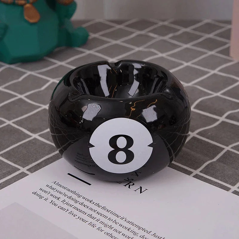 Ashtray Ceramic Eight Ball Pool Billiards Humor Novelty Funny Desk Office Shelf Home Contemporary Unique Gift for Smokers