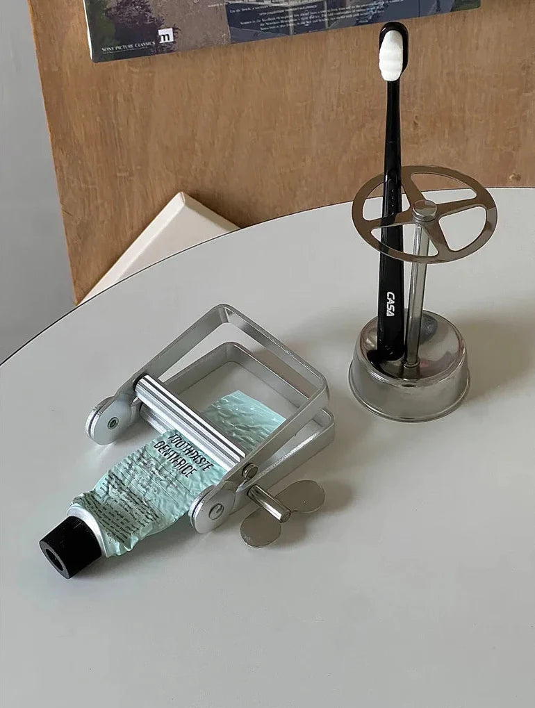 Toothpaste Holder Dispenser Stainless Steel Vintage Industrial Bathroom Shelf Home Organizer Contemporary Decor Unique Gift