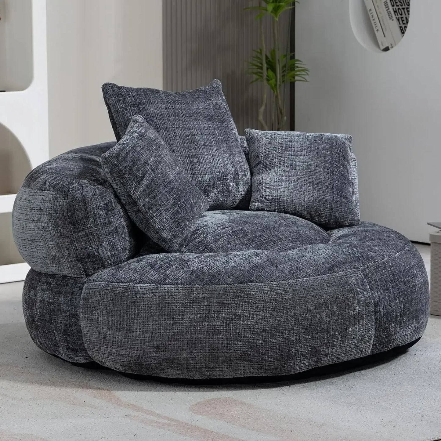 Bean Bag Chair Couch Round Chenille Lazy Sofa Contemporary Furniture Living Room Bedroom Office Home Lounge Seating Gift