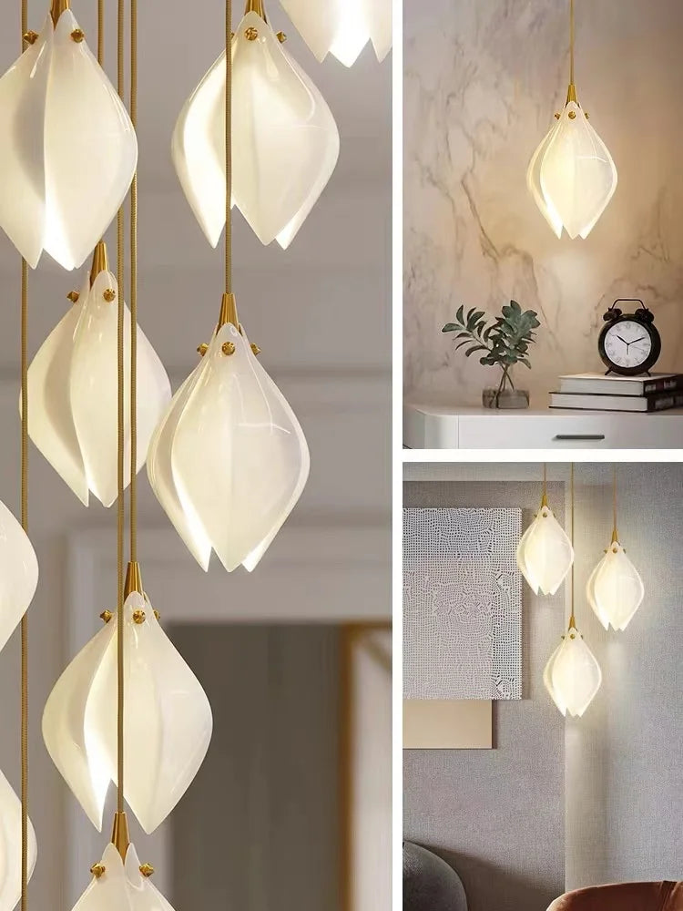Chandelier Ceramic White Magnolia Jade Luxury Contemporary Hotel Ceiling Light Living Room Dining Bedroom Office Gift Housewarming