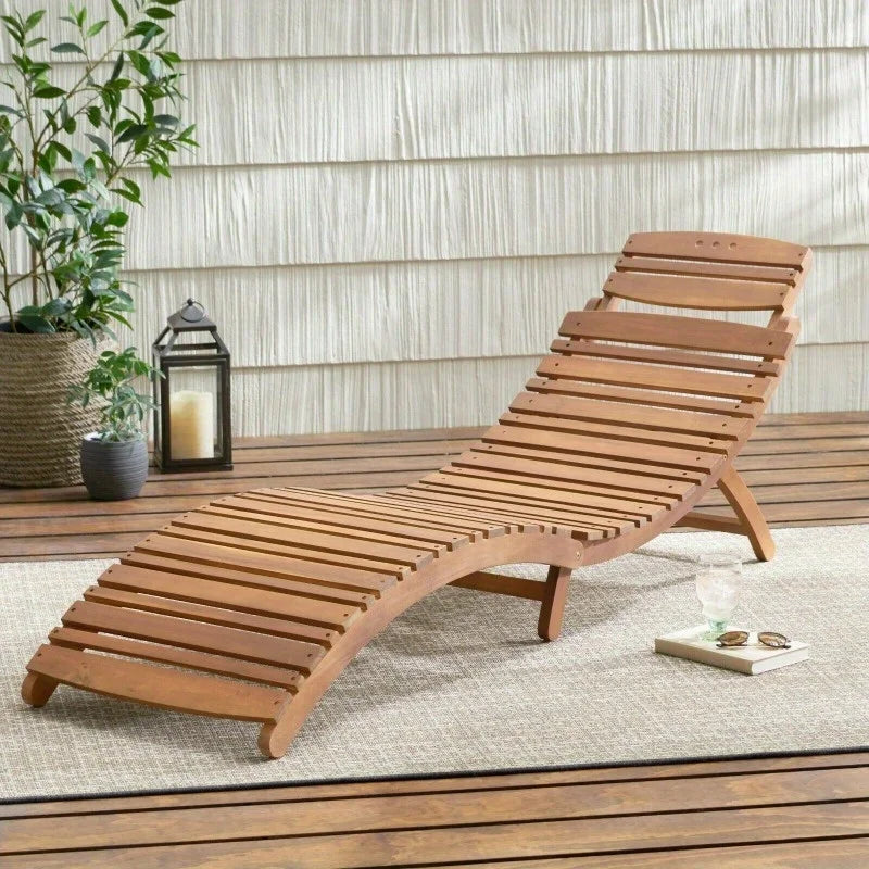 Outdoor Chaise Lounge Folding Acacia Wood Chair Patio Deck Garden Pool Furniture Vintage Sun Lounger Housewarming Gift Decor