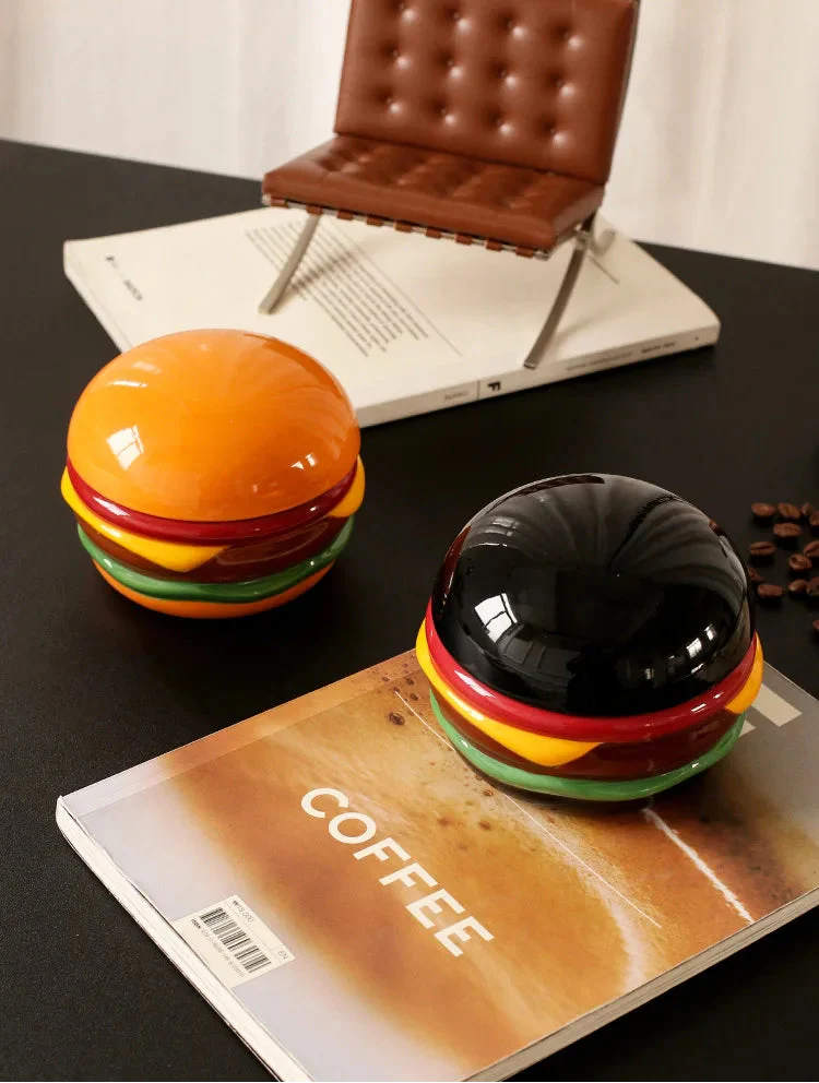Ashtray Ceramic Burger Humor Interactive Novelty Funny Vintage Desk Shelf Office Home Contemporary Unique Gift for Smokers