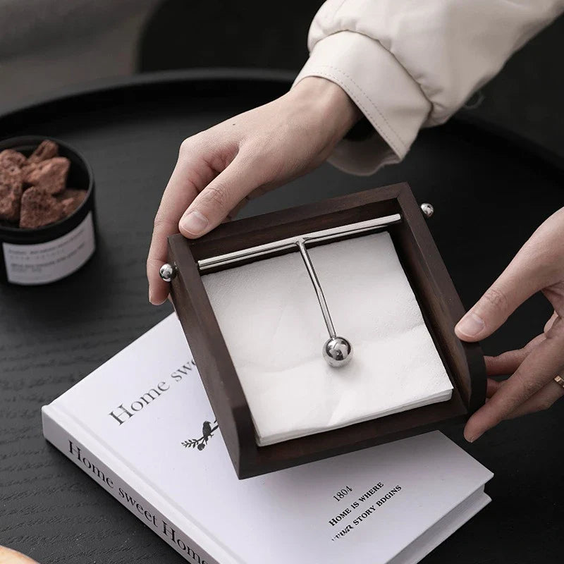 Napkin Holder Wooden Stainless Steel Ball Contemporary Mid-Century Vintage Kitchen Dining Room Table Decor Housewarming Gift