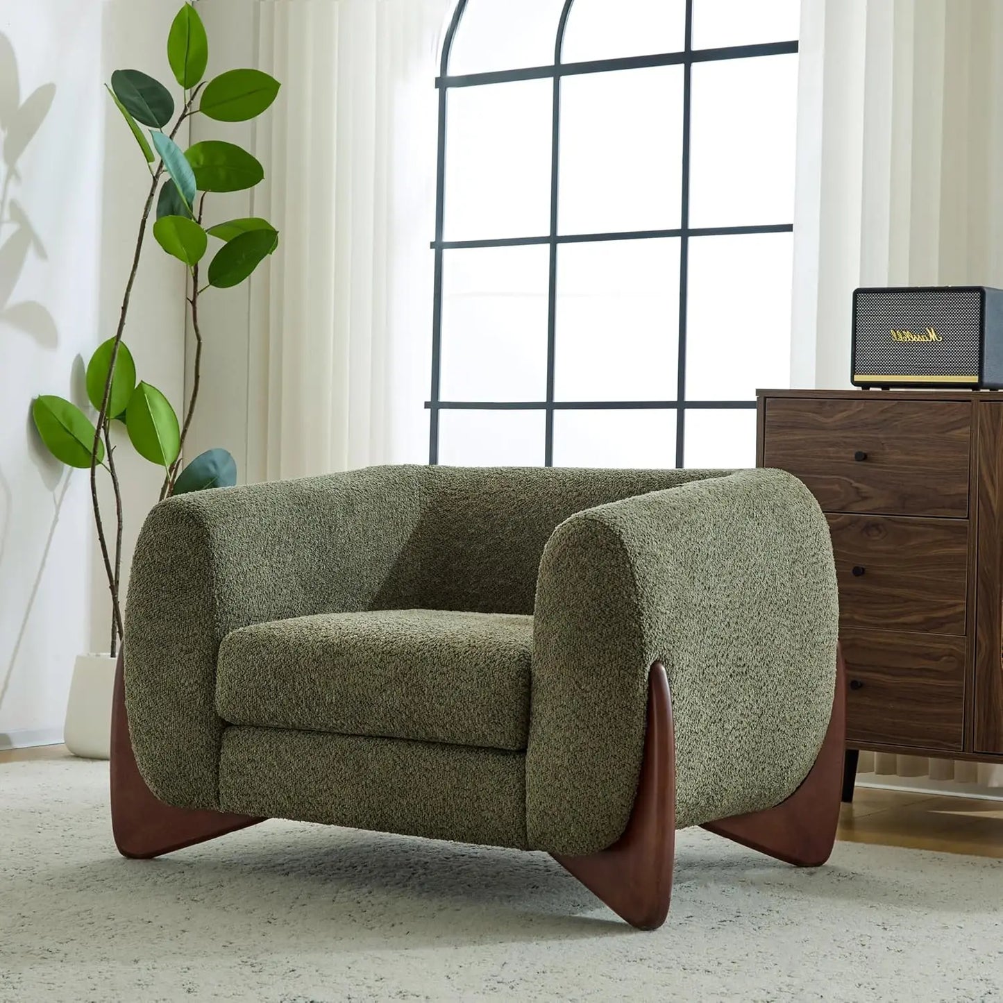Lounge Chair Boucle Fabric Upholstered Accent Chair Contemporary Mid-Century Nordic Minimalist Living Room Bedroom Reading Gift