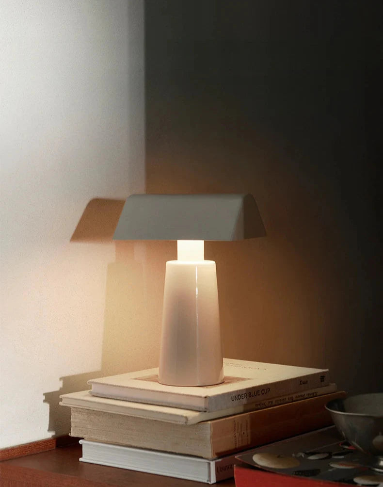 Table Lamp Cordless Wireless Pyramid Contemporary Mid-Century Retro Dimmable Bedroom Living Room Office Shelf Home Decor Gift