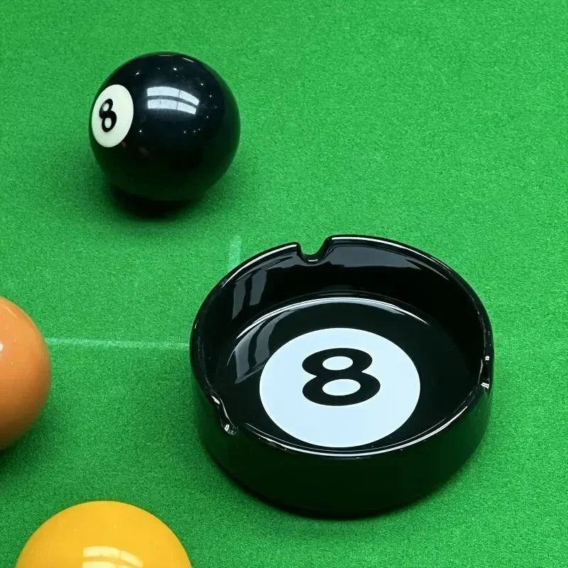 Ashtray Ceramic Eight Ball Pool Billiards Humor Novelty Funny Desk Office Shelf Home Contemporary Unique Gift for Smokers
