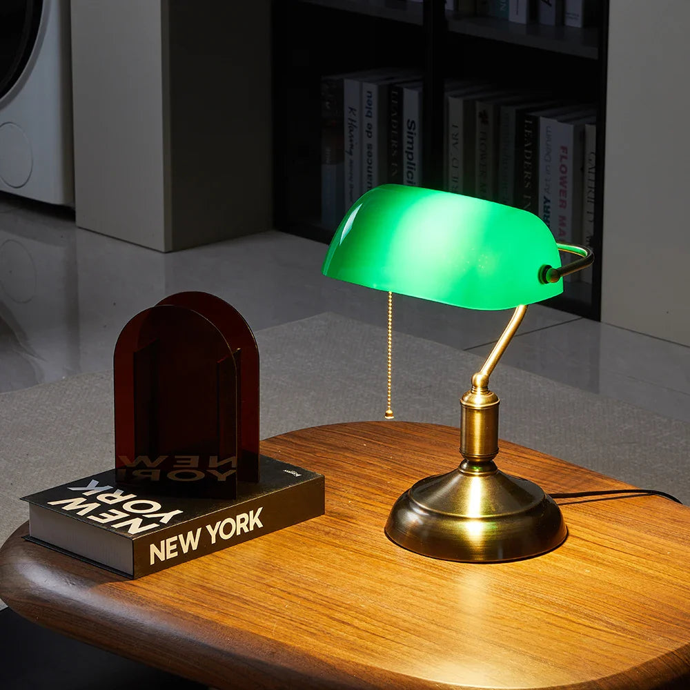 Table Lamp Banker Vintage Mid-Century Classic Green Shade Desk Lamp Bedroom Living Room Office Home Decor Study Gift Housewarming Interior