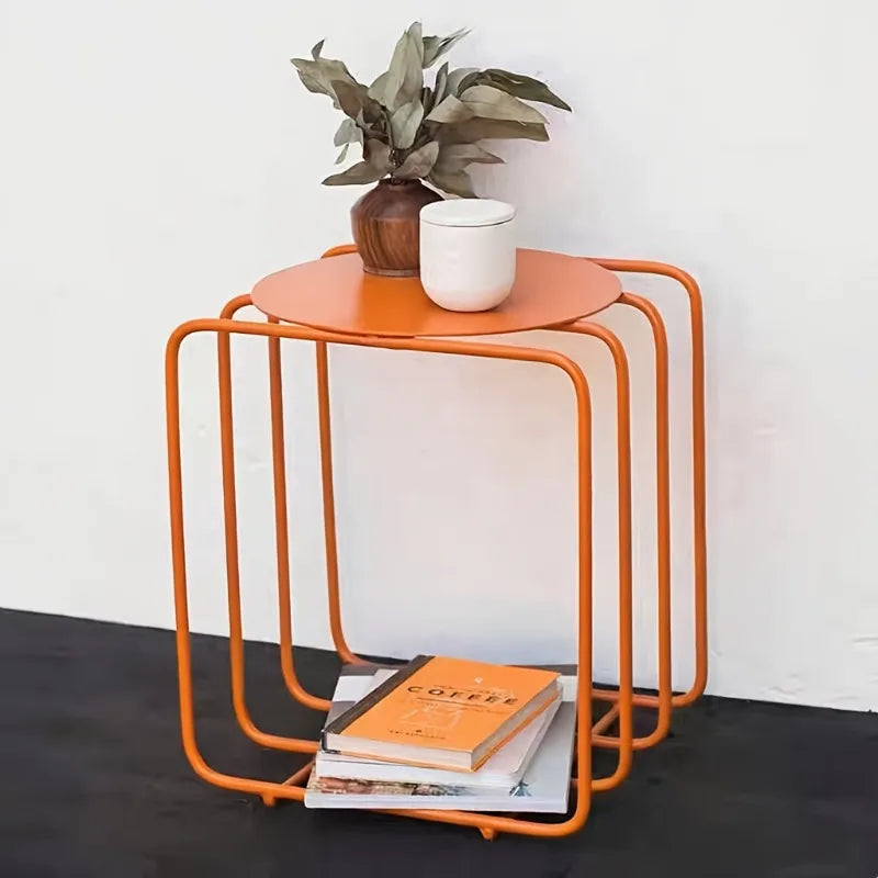 Side Table Wire Frame Round Metal Magazine Rack Book Holder Contemporary Nordic Retro Living Room Office Bedroom Home Gift