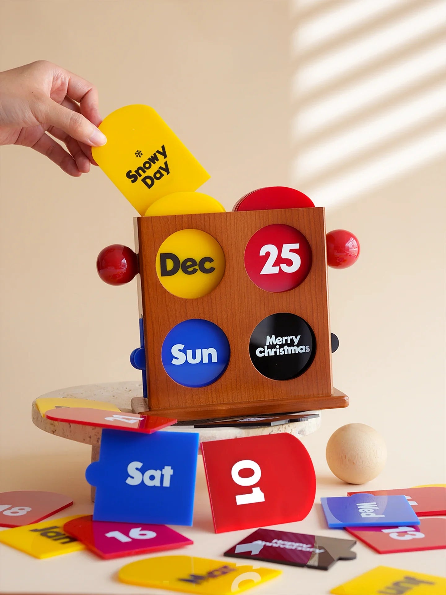 Desk Calendar Perpetual Cherrywood Bauhaus Mid-Century Nordic Retro Vintage Office Home Desktop Ornament Organizer Decor Gift