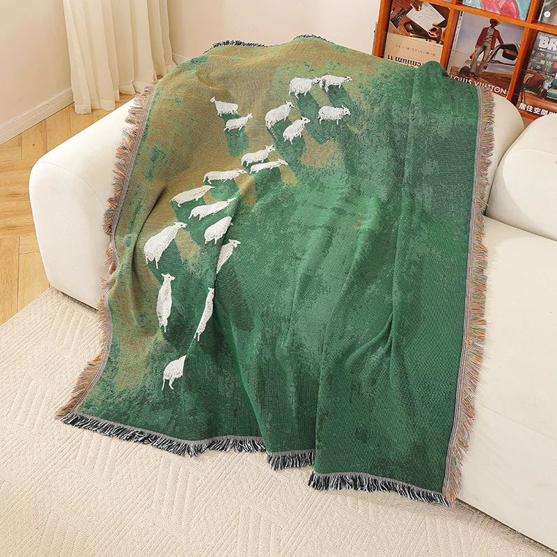 Throw Blanket Sheep Tassel Grassland Cozy Bedroom Sofa Couch Living Room Home Decor Housewarming Holiday Gift Housewarming