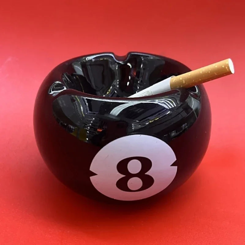 Ashtray Ceramic Eight Ball Pool Billiards Humor Novelty Funny Desk Office Shelf Home Contemporary Unique Gift for Smokers
