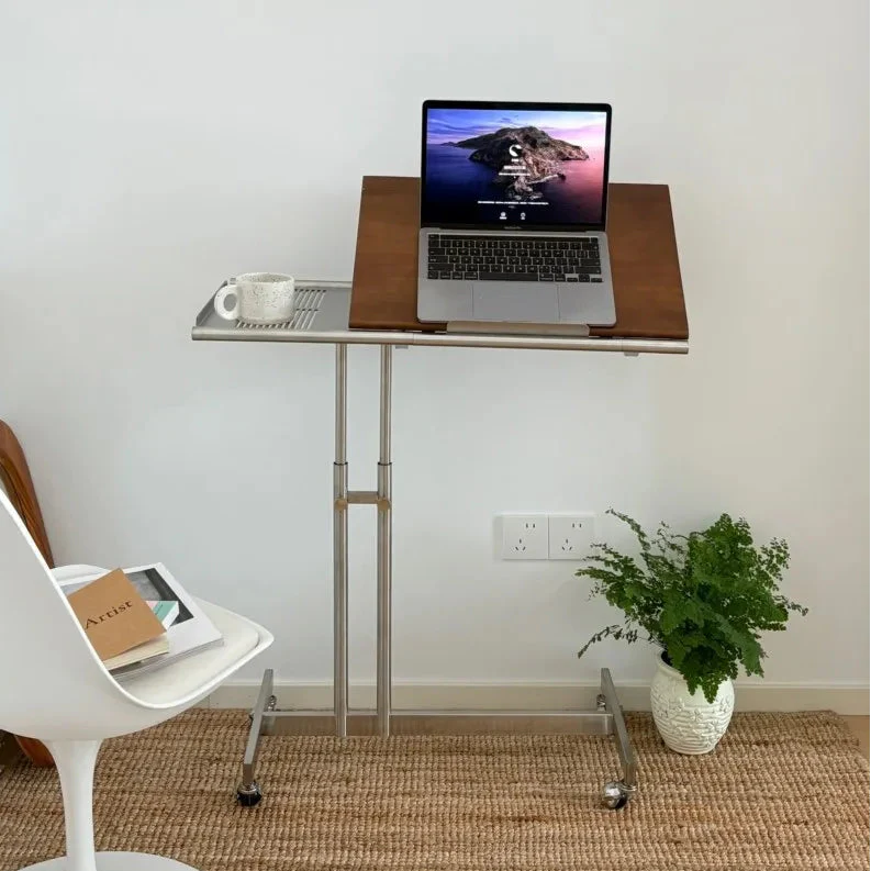 Side Table Laptop Table Solid Wood Stainless Steel Mid-Century Nordic Contemporary Sofa Table Bedroom Living Room Office Gift