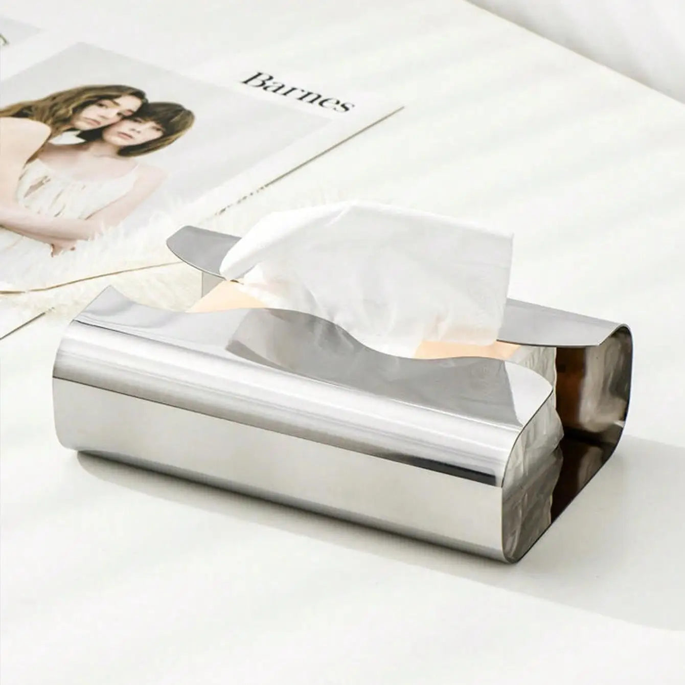 Tissue Holder Stainless Steel Mirror Finish Contemporary Minimalist Office Desk Shelf Bathroom Kitchen Home Decor Gift Minimalist