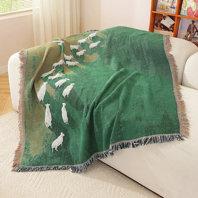 Throw Blanket Sheep Tassel Grassland Cozy Bedroom Sofa Couch Living Room Home Decor Housewarming Holiday Gift Housewarming